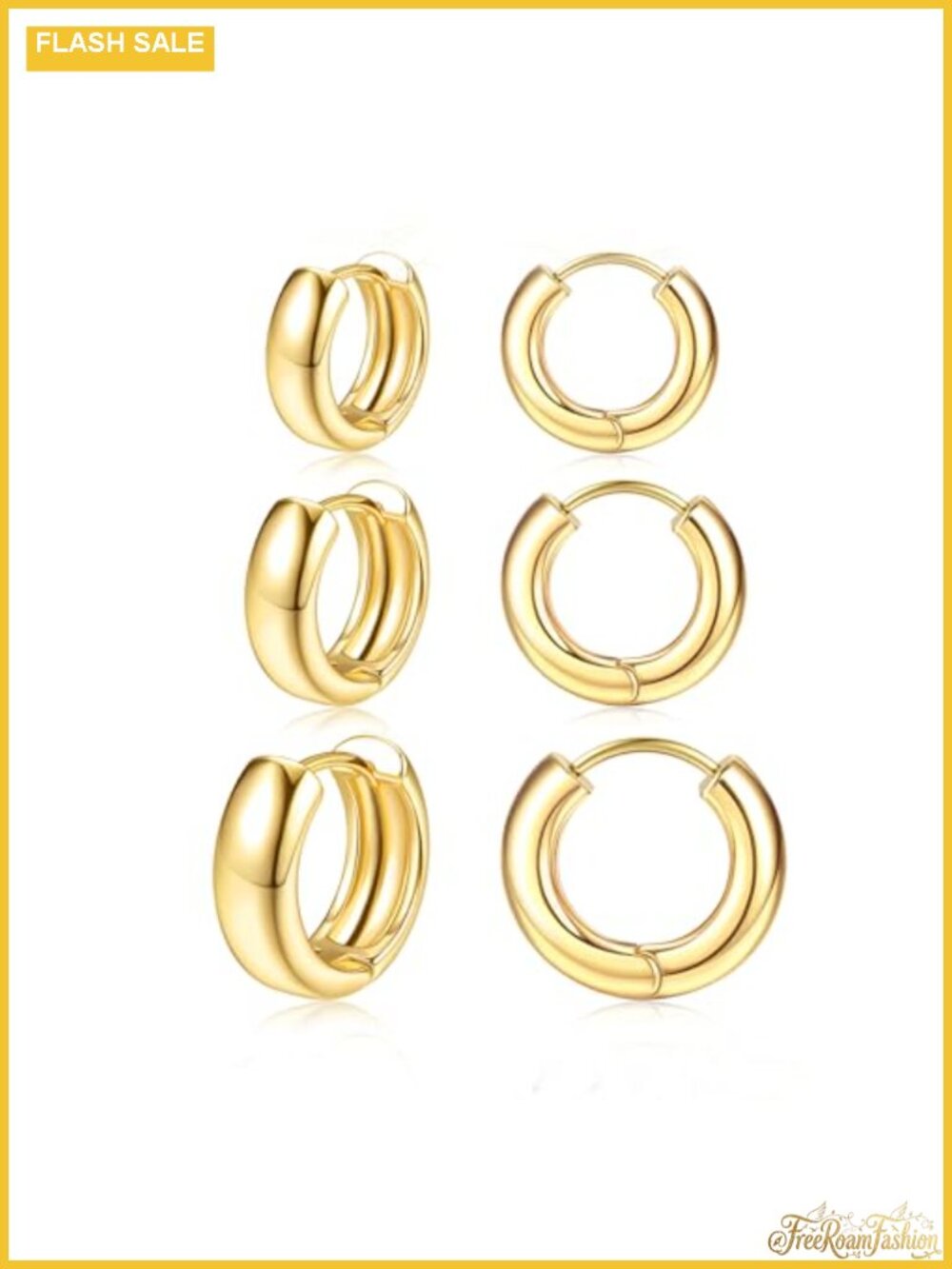14K Gold Plated Chunky Hoop Earrings Set Hypoallergenic Women Lightweight 3